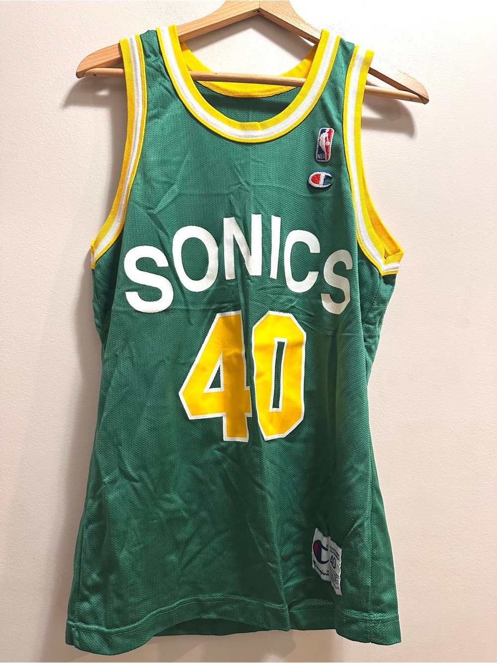 Vintage Champion Seattle Sonics Shawn Kemp #40 Jersey Mens Size 40 Med Green